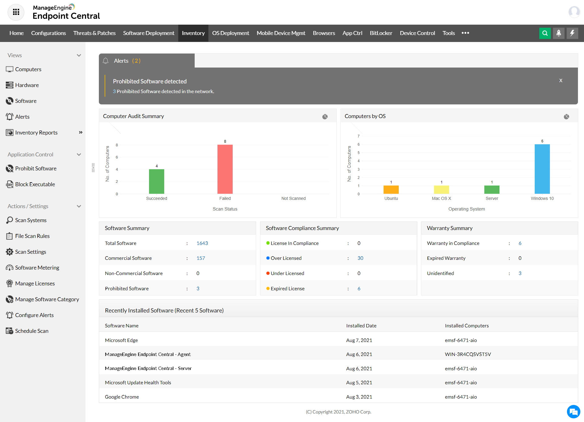 screenshot of ManageEngine Endpoint Central